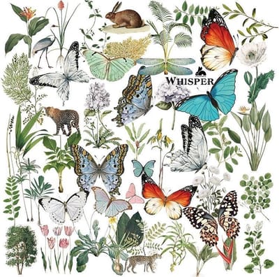 Vintage vellum stickers - Whisper - 50 stuks - Vlinder- en Plantenstickers
