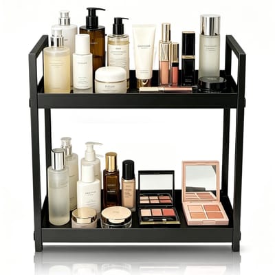 Dailygoods- Badkamerrek met twee verdiepingen - Ruimtebesparend - Organizer voor cosmetica - Hoogwaardig ijzer - 30 x 17 x 30 cm - Roestbestendig oppervlak - Opbergrek