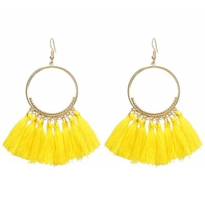 Fako Bijoux® - Oorbellen - Bohemia - Kwastjes Ring - Geel - Goudkleurig