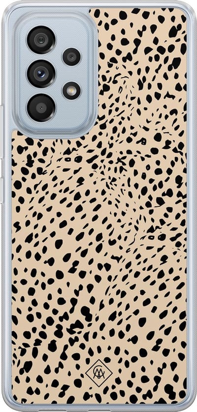 Casimoda® hoesje - Geschikt voor Samsung Galaxy A53 - Stippen bruin abstract - 2-in-1 case - Schokbestendig - Gestipt - Verhoogde randen - Bruin/beige, Transparant