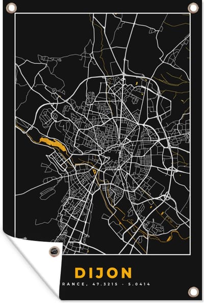 Muurdecoratie Frankrijk – Dijon - Plattegrond – Stadskaart - Kaart - 120x180 cm - Tuinposter - Tuindoek