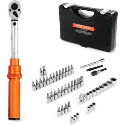 VEVOR Click momentsleutel met 1/4 inch aandrijving 2,3-27,1 Nm, tweeweg momentsleutel met verlengstangen en boor, 72 tanden ±3% hoge precisie voor autoreparatie Oranje