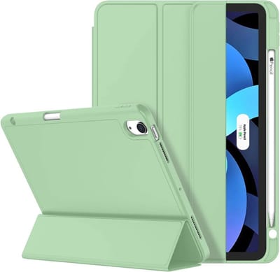 Mobiq Flexibele folio hoes geschikt voor iPad Air 2022 | geschikt voor iPad Air 2020 - geschikt voor iPad Air 10.9 inch hoes - TriFolio - Siliconen - Smartcover - Bookcase - Apple Pencil Case mintgroen