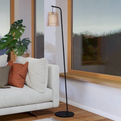 EGLO Fattoria Vloerlamp - E27 - 170 cm - Zwart|Bruin|Wit - Hout |Textiel