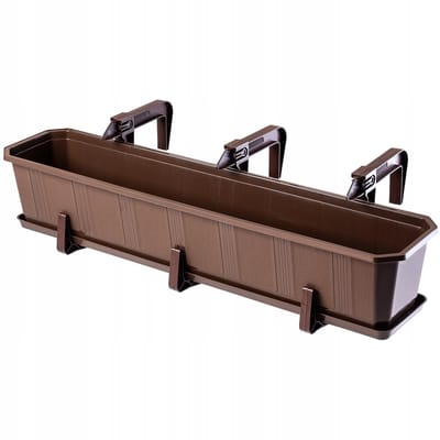 KADAX Plantenbak met onderzetter, rechthoekige bloempot van kunststof, voor binnen en buiten, voor balkon, terras en vensterbank (80 cm, met houders, bruin)