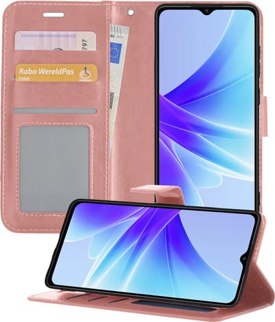 Hoesje - Geschikt voor OPPO A17 - Luxe Bookcase - Walletcase Hoes - Portemonnee - Cover - Telefoonhoes - Rosé goud