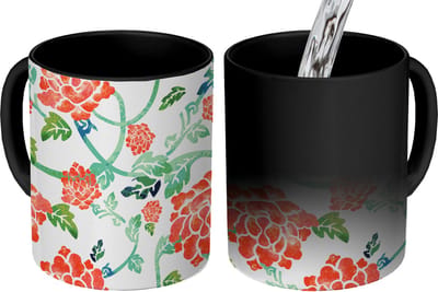Magische Mok - Foto op Warmte Mokken - Koffiemok - Bloemen - Bladeren - Patronen - Waterverf - Magic Mok - Beker - 350 ML - Theemok