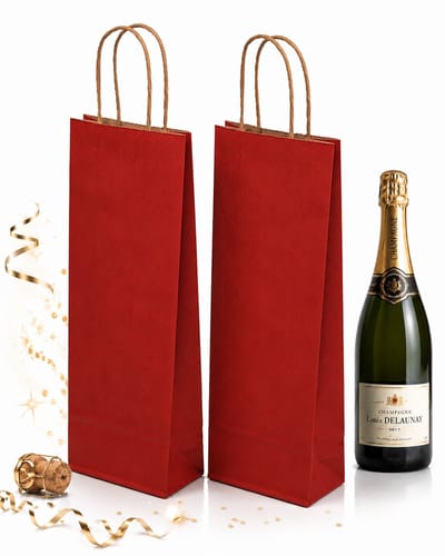 50 x Wijntas 14+8x39cm voor 1 Fles Rood /Flestas papier / Cadeauverpakking /draagtas voor Fles/wijn / Fleszak · Fles zak / Kerst / Valentijnsdag