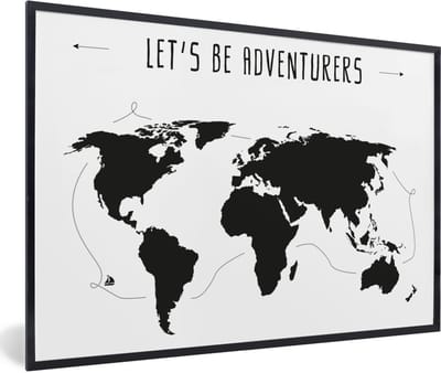 Poster in lijst - Fotolijst 90x60 cm - Posters - Wereldkaart - Quote - Zwart - Wit - Kindje - Jongetjes - Meiden - Posterlijst zwart - Decoratie - Wanddecoratie woonkamer - Muurdecoratie slaapkamer