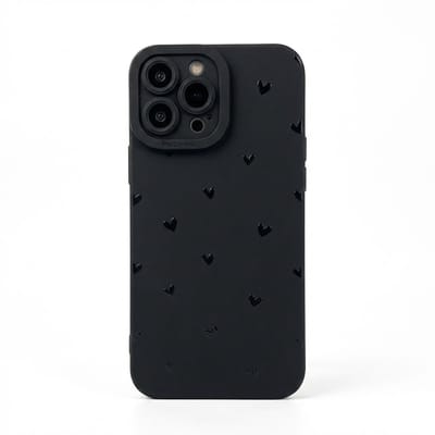 Mat zwart telefoon hoesje geschikt voor iPhone 17 Pro Max– backcover voor dames – zacht matte afwerking – hartjes design – flexibel kunststof hoesje