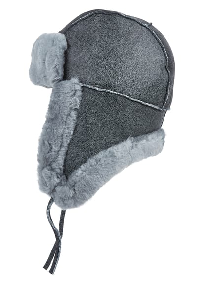 Heren Grijs RAF Aviator Suède Schapenvacht B-55 Trapper Hoed Winter Warme Leren Navigator Hoed