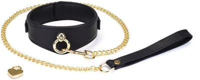 Liebe Seele - Dark Secret - Exclusieve Curved Collar Met Leiband En Gouden Hardware - Zwart/Goud