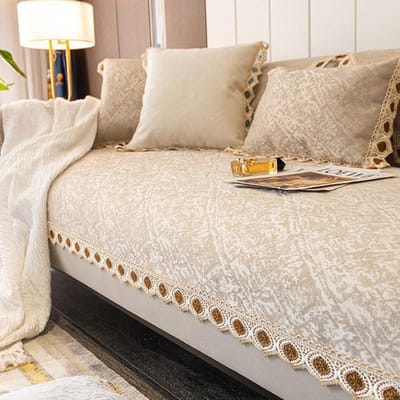 Kant Chenille Gestructureerde Bankhoezen Voor Woonkamer 3-Zits Luxe Bankhoes L-Vorm Stoel Loveseat Hoes Antislip 70x70cm 1pc