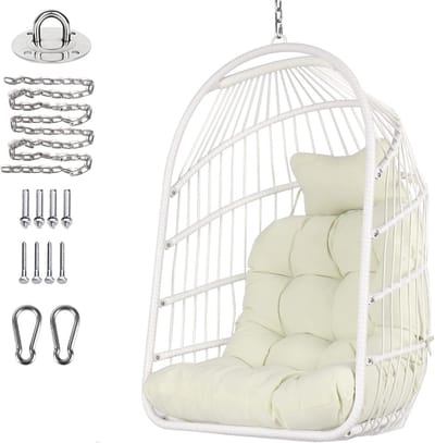 Egg Hangstoel - Hangstoel met Standaard - Chair voor Binnen en Buiten - Loungestoel