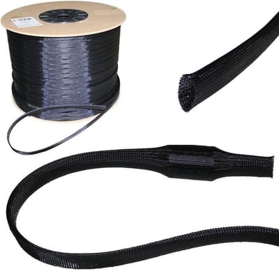 5m gevlochten kous 25mm (18-30mm) I polyester gevlochten kabel in zwart I kabelgoot, beschermslang, kabelbescherming, kabelmantel