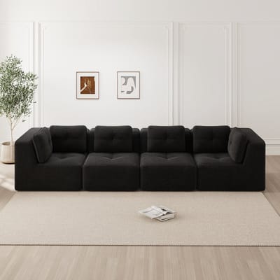 Woonkamerbank - modulaire hoekbank - vierpersoonsbank - diepe zit en zachte kussens - corduroy - antislip ontwerp - zwart