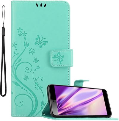 Cadorabo Hoesje geschikt voor Sony Xperia L3 in BLOEMEN TURKOOIS - Beschermhoes in bloemmotief met magnetische sluiting, standfunctie en kaartsleuven Book Case Cover Etui