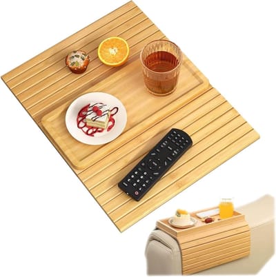 Armleuning Tray voor de Bank - Natuurlijke Bamboe Armleuninghouder voor Snacks, Mobiele Telefoon en Besturingselementen - Flexibel en Praktisch Accessoire voor Thuisgebruik