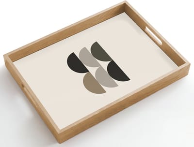 Dienblad hout 50x35 cm - Schootdienblad - Halve cirkels - Aardetinten - Grafisch - Borrelplank rechthoek - Plateau dienbladen