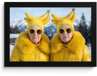 Poster in lijst - Fotolijst 30x20 cm - Posters - Vrouwen - Bananen - Geel - Posterlijst zwart - Decoratie - Wanddecoratie woonkamer - Muurdecoratie slaapkamer