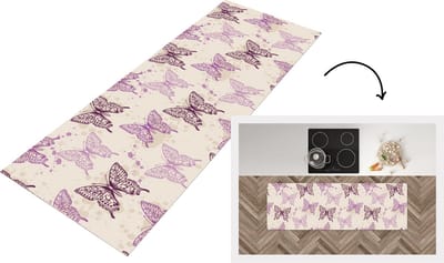 Keukenloper - Loper keuken - Dieren - Patronen - Paars - Vlinder - 150x50 cm - Keukenloper vinyl