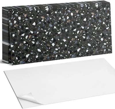 Coloray Plaktegels - Steenpatroon met fragmenten Zelfklevende Wandtegels - 40 cm x 20 cm - Zwart Plaktegels - 10 stuks - Rechthoek PVC Tegels - Plaktegels Badkamer - Vloertegels Zelfklevend - Vinyl Tegels - Portugese Tegels