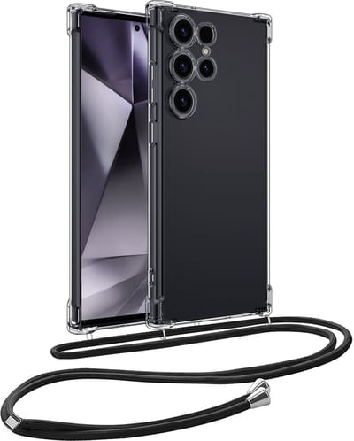 Hoesje - Geschikt voor Samsung Galaxy S24 Ultra - Met Koord - Shock Proof - Siliconen Case - Telefoonkoord - Back Cover - Telefoon Hoes Shockproof - Telefoonketting - Telefoonhoes - Transparant