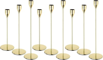 Gouden Kandelaar Set - Kaarsenhouder Lange Kaarsen - Tafel Decoreren - Helder Gouden Afwerking - 9 Stuks - Goud