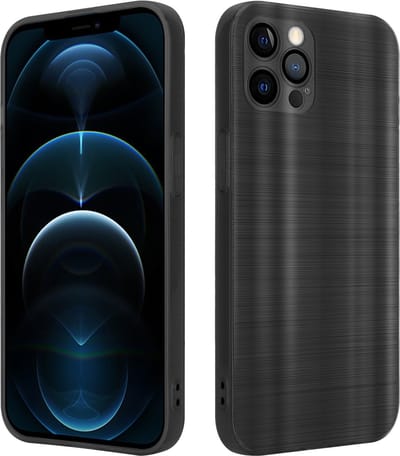 Cadorabo Hoesje geschikt voor Apple iPhone 12 PRO MAX in Brushed Zwart - Beschermhoes Case Cover van flexibel TPU silicone in Brushed design