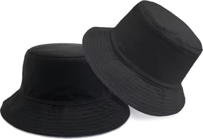 Bucket Hat - Omkeerbaar Vissershoedje - Dubbellaags - Zwart & Zwart - Reversible - Maat 58 cm - Heren - Dames - Festival Accessoire - Festivalhoedje - Regenhoedje - Zonnehoedje - Emmerhoed - Hoed - Unisex