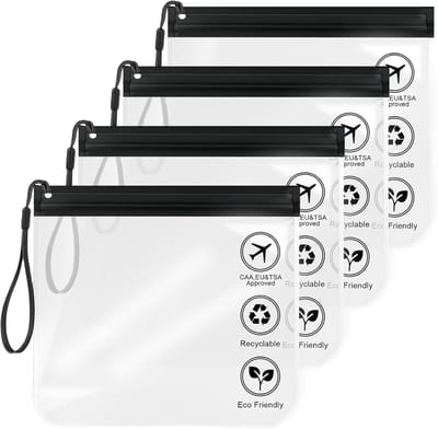 Famanu - Vliegtuigvloeistofzakken, handbagage, 20 x 20 cm, 1 liter, reis-cosmeticatas, waterdicht, lekvrij, toilettas, transparant, met handvat, accessoires voor vliegreizen