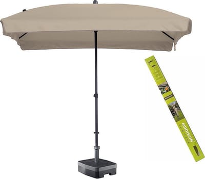 Parasol rechthoek ecru met voet en hoes! Madison Patmos 210 x 140 cm