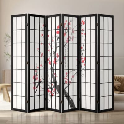 VEVOR 6-delige Japanse kamerverdeler, opvouwbaar privacyscherm van hout voor binnen, scheidingswanden met kersenbloesemschildering, draagbare decoratieve schermen voor kamerafscheiding in restaurants en slaapkamers