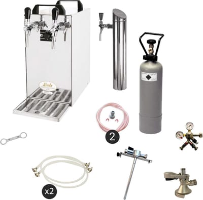 Complete set - Biertap - Kontakt 40 - 2-kraans, 50 liter/u - Beertender - Thuistap - Bierkoeler - met Fustkoppeling Type A, Adapter 5 liters