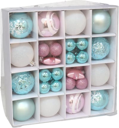 Gerimport kerstballen Kerstballen pakket - 42x stuks - wit/blauw/roze - mix - kunststof