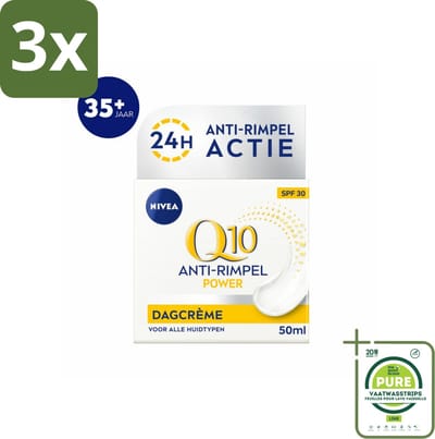 3 x NIVEA - Q10 POWER Dagcrème - Anti-Rimpel Crème - SPF 30 - Voor alle huidtypen - Met Q10 & Creatine - Collageenversterker - 50 ml - Grootverpakking - Anti-rimpel Crème - Dagcrème - NIVEA Q10 - Collageen Booster - SPF 30