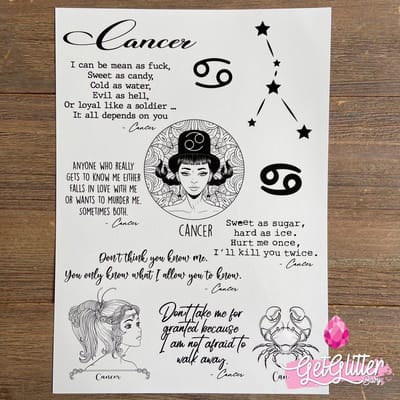 GetGlitterBaby® - Tijdelijke Tattoos / Tijdelijke Henna Festival Plak Tattoes / Nep Tatoeage voor Volwassenen / Fake Temporary Tattoo Sticker - Sterrenbeelden - Kreeft / Cancer