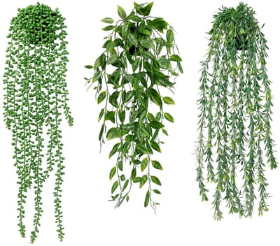 Hangplanten Eucalyptus Bladeren met Potten 63 cm Lang Onderhoudsvrije Kunst Klimop Planten Wijnstok voor Huis Tuin Binnen Buiten Decor (Vetplanten)