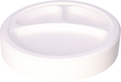 DEPA fondue/gourmet borden - 50x - 3-vaks - wit - D26 cm - suikerrietpulp - composteerbaar