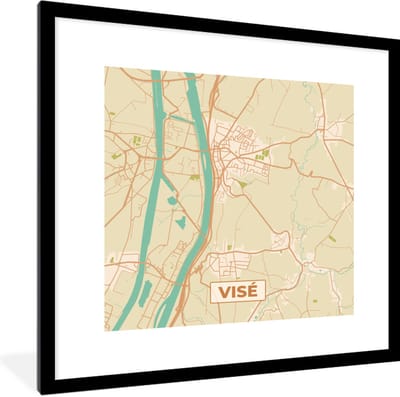 Fotolijst incl. Poster - Kaart - Plattegrond - Vintage - België - Visé - 40x40 cm - Posterlijst - Stadskaart