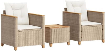 Balkonset 2 personen - Tuinset - Bistroset - Beige - Weerbestendig - 3 delig - Tuintafel en 2 stoelen - 2 personen - Poly rattan