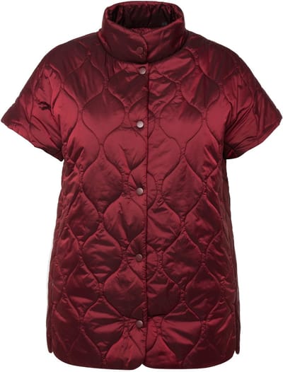 Ulla Popken - Dames - Doorgestikte bodywarmer two-tone opstaande kraag mouwloos - Donker kersenrood - Maat 42+