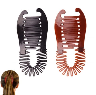 2 stuks - In elkaar grijpende bananenclip - Zwarte haarkamclip - Lange paardenstaarthouder met dubbelzijdige tanden - Antislip visgraat haarkamclip - Accessoire voor het vastzetten van een paardenstaart - Geschikt voor alle haartypes (zwart, bruin)