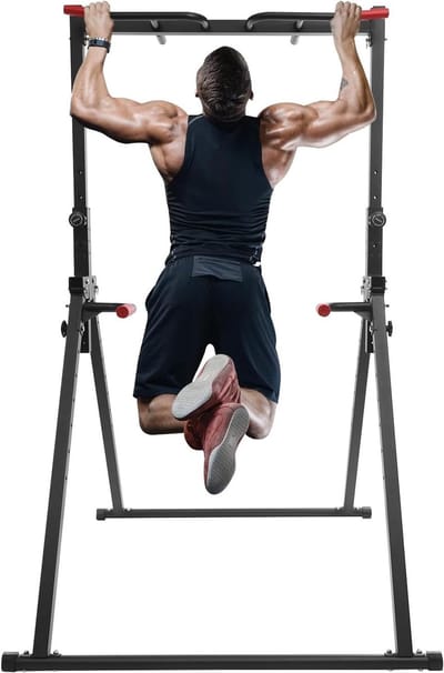 Power Tower Opvouwbaar - Fitness Station Trainingsapparaat - Thuis Trainen - In Hoogte Verstelbaar - 177-250 cm - Zwart