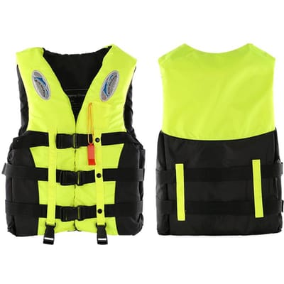Outdoor zwemvest voor volwassenen, verstelbaar drijfvermogen, overlevingspak, polyester zwemvest met fluitje M geel