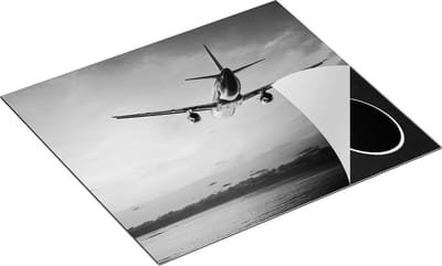 Chefcare Inductie Beschermer Vliegtuig Boven de Zee bij Zonsondergang - Zwart Wit - 60x50 cm - Afdekplaat Inductie - Kookplaat Beschermer - Inductie Mat
