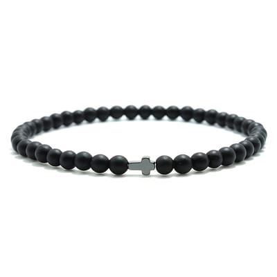 VANDAAG VERZONDEN - Armband - Natuursteen kralen - Kruis - Christelijk - Zwart