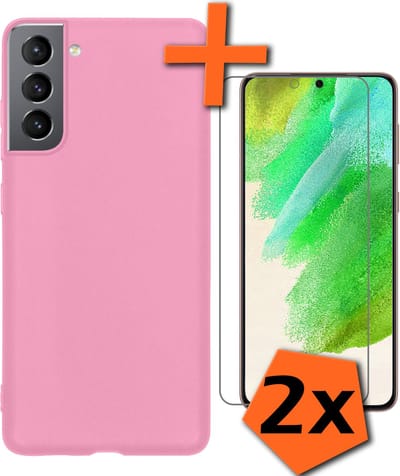 Hoes - Met 2x Screenprotector - Geschikt voor Samsung Galaxy S21 FE - Sterk & Shockproof - Back Cover - Siliconen Case - Telefoon Hoes - Lichtroze