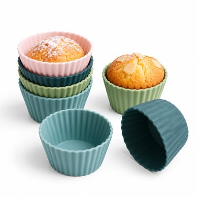 BOTC Herbruikbare Siliconen Bakvorm - 12 stuks - Siliconen Muffinvormpjes voor Cupcakes - BPA-vrij, normaal - Wit, Blauw en Groen