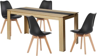 Eetgroep 4 Personen - Eettafel met stoelen - Woonkamer Keuken - Krasbestendig Melamine Oppervlak - 160x80cm Tafel - Eiken Zwart